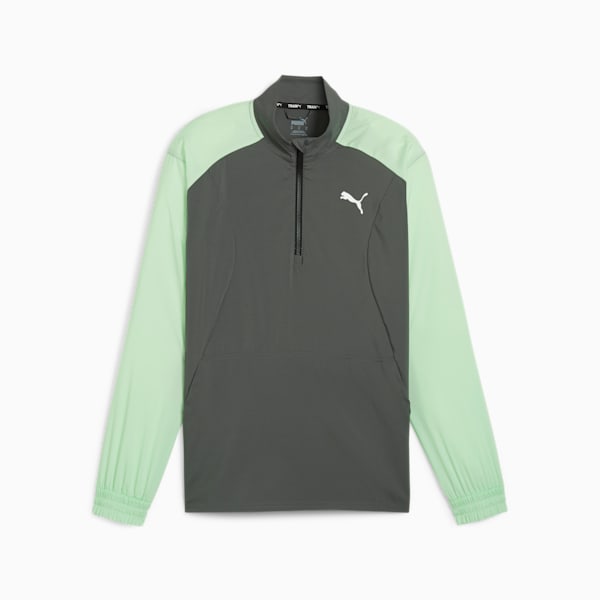 Sudadera de cuello con cremallera para hombre PUMA Fit, Mineral Gray-Fresh Mint, extralarge