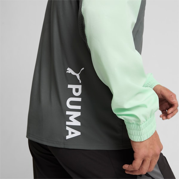 PUMA FIT Woven Men's Quarter Zip Sweater, Mineral Gray-Fresh Mint, extralarge