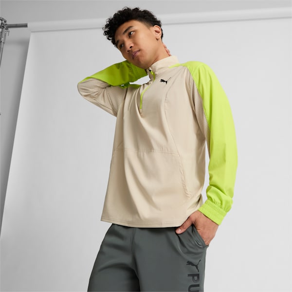 Pull tissé à fermeture éclair PUMA FIT Homme, Putty-Lime Pow, extralarge