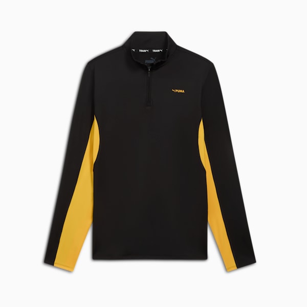 Sudadera de cuello con cremallera para hombre PUMA FIT Polyspan, PUMA Black-Yellow Sizzle, extralarge