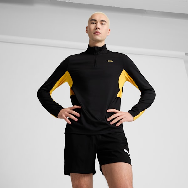 Sudadera de cuello con cremallera para hombre PUMA FIT Polyspan, PUMA Black-Yellow Sizzle, extralarge