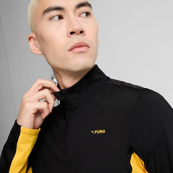 Sudadera de cuello con cremallera para hombre PUMA FIT Polyspan, PUMA Black-Yellow Sizzle, extralarge