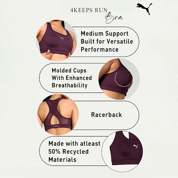 4KEEPS Women's Running Bra, Midnight Plum, extralarge-IND
