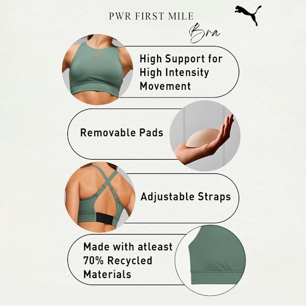 PUMA x FIRST MILE Women's PWR Running Bra, Eucalyptus, extralarge-IND