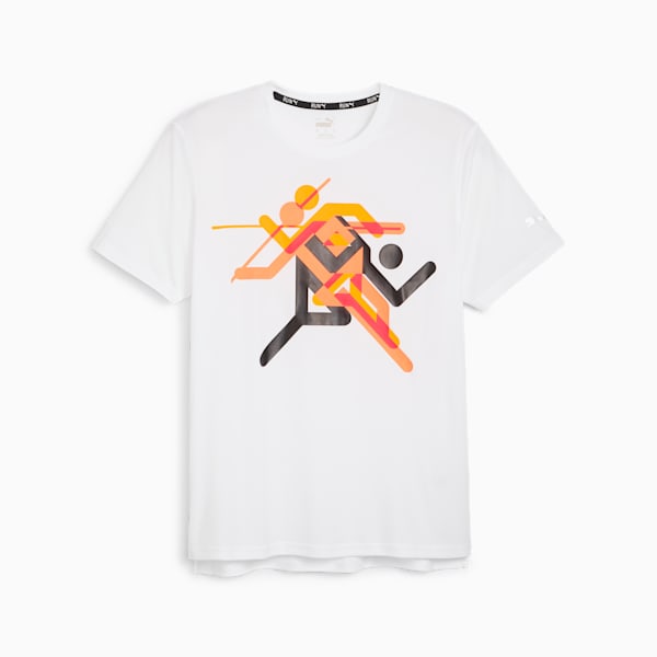 white orange and black graphic tee