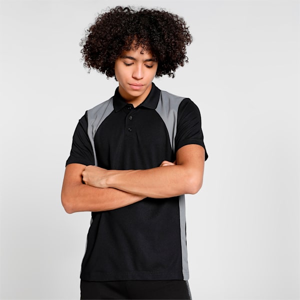 Men's Regular Fit Train Colorblock Polo T-shirt, PUMA Black-Cast Iron, extralarge-IND