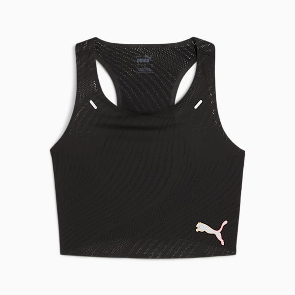 RUN ULTRASPUN Women's Running Crop Top, PUMA Black-Fireglow, extralarge