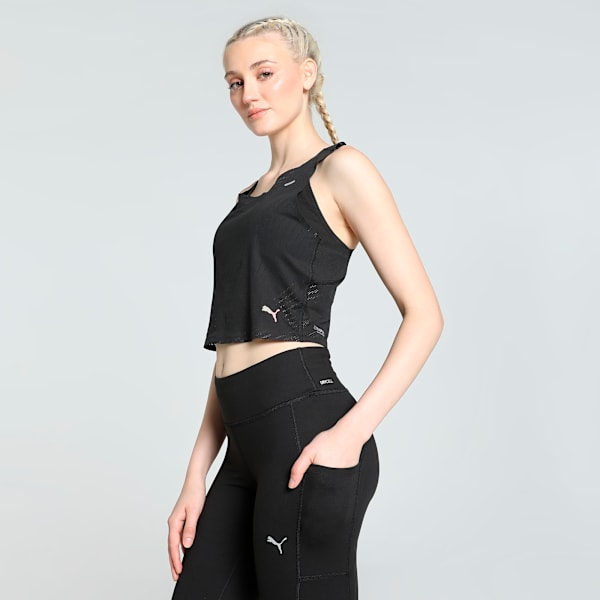 RUN ULTRASPUN Women's Running Crop Top, PUMA Black-Fireglow, extralarge-IND