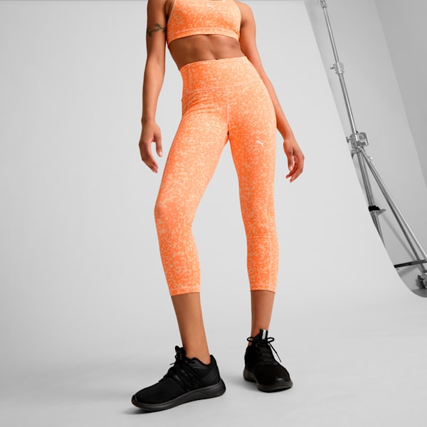 Train Favorite High-Waist 3/4 Length AOP Women's Leggings, Neon Citrus-Peach Fizz-AOP, extralarge