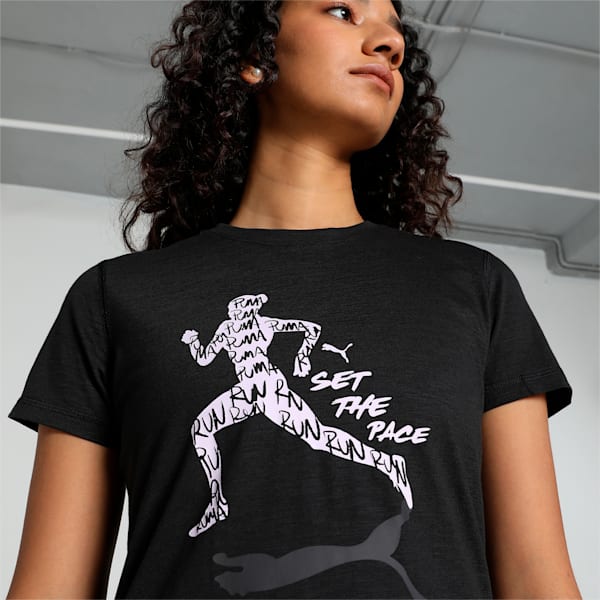 Women's Run Slogan Training T-shirt, PUMA Black-Q3 Graphic, extralarge-IND