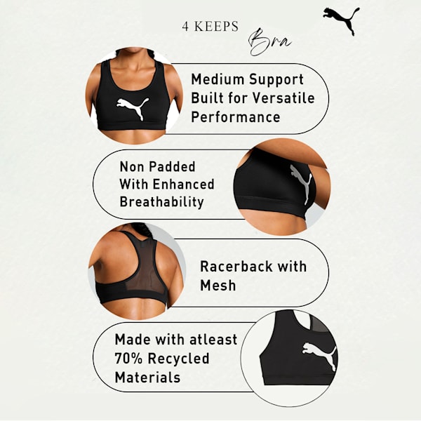 4 KEEPS Women's Training Bra, PUMA Black-Big cat, extralarge-IND