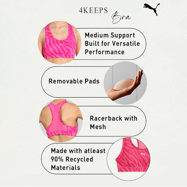 4KEEPS Women's Training Bra, Garnet Rose-Zebra AOP, extralarge-IND