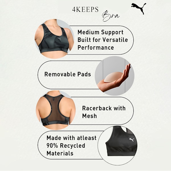 4KEEPS Women's Training Bra, PUMA Black-Run AOP, extralarge-IND