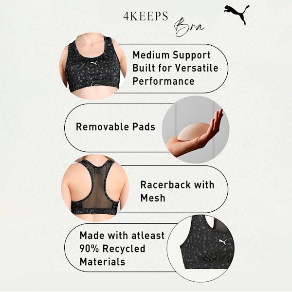 4KEEPS Women's Training Bra, PUMA Black-Skin AOP, extralarge-IND