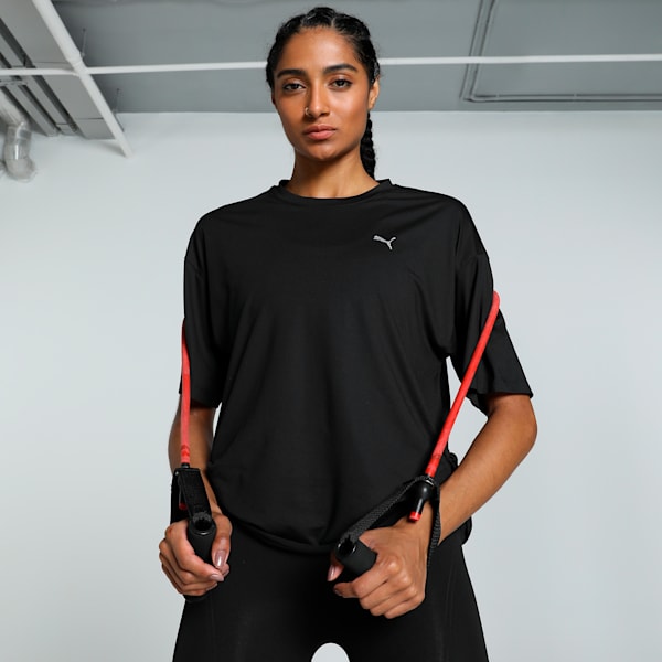STUDIO Twist Women's Relaxed Fit Training Tee, PUMA Black, extralarge-IND