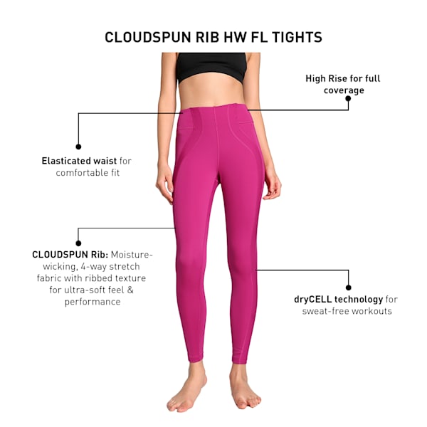 CLOUDSPUN Women's Rib High Waist Training Tights, Magenta Gleam, extralarge-IND