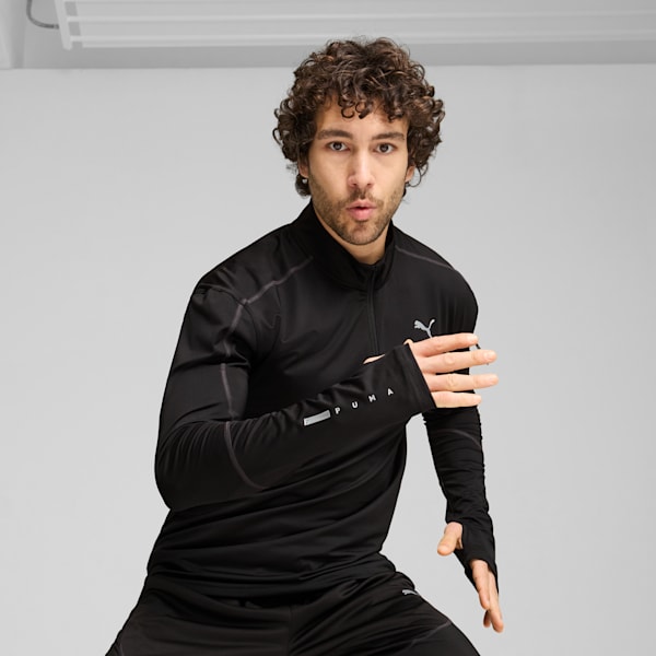 Playera de cuello con cremallera para hombre, PUMA Black, extralarge
