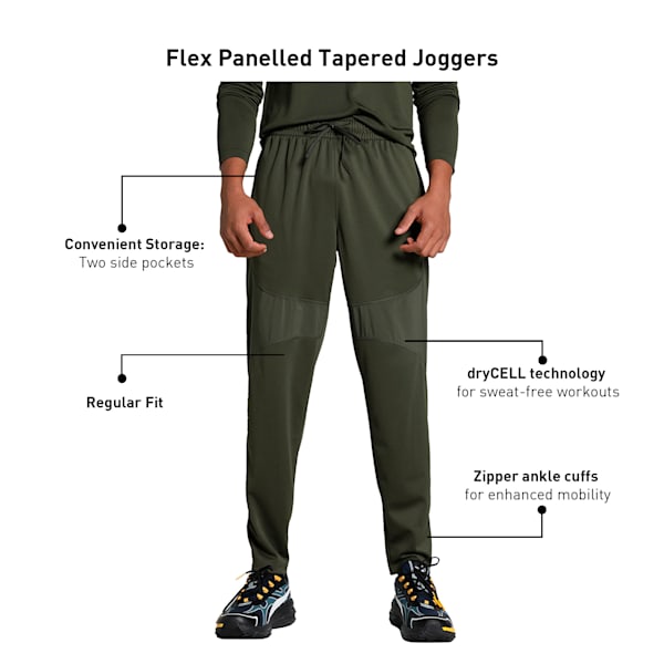 Panelled Tapered Men's Training Joggers, Dark Olive, extralarge-IND