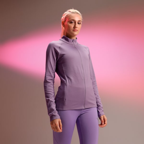 Run For Her Women's Slim Fit Ribbed Full-Zip Running Jacket, Pale Plum, extralarge-IND
