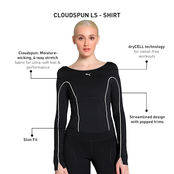 CLOUDSPUN Women's Slim Fit Long Sleeve Training Top, PUMA Black, extralarge-IND