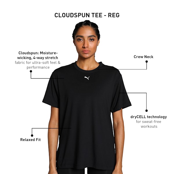 CLOUDSPUN Women's Relaxed Fit Training Tee, PUMA Black, extralarge-IND