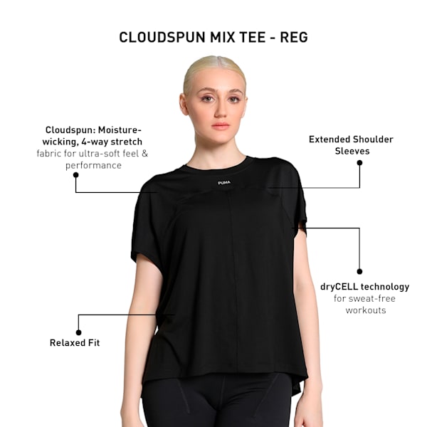CLOUDSPUN Mix Women's Relaxed Fit Training Tee, PUMA Black, extralarge-IND