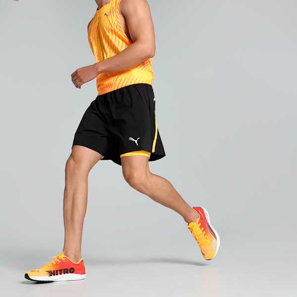 RUN Fav Velocity 2-in-1 Men's Running Shorts, PUMA Black-Sunset Glow, extralarge-IND