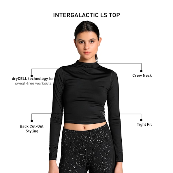 INTERGALACTIC Women's Long Sleeve Training Crop Top, PUMA Black, extralarge-IND