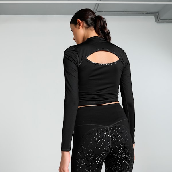 INTERGALACTIC Women's Long Sleeve Training Crop Top, PUMA Black, extralarge-IND