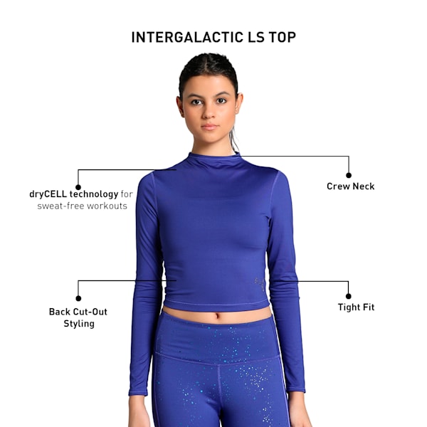 INTERGALACTIC Women's Long Sleeve Training Crop Top, Lapis Lazuli, extralarge-IND