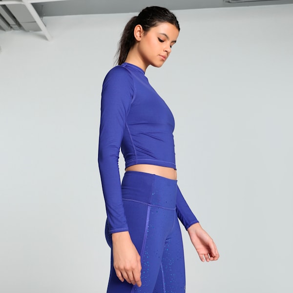 INTERGALACTIC Women's Long Sleeve Training Crop Top, Lapis Lazuli, extralarge-IND