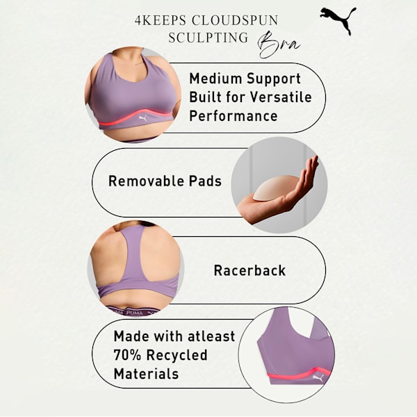 4KEEPS CLOUDSPUN Women's Training Bra, Pale Plum, extralarge-IND