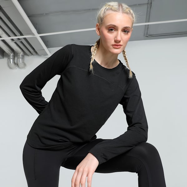 SEASONS Tech Wool Long Sleeve Women's Running Tee, PUMA Black, extralarge-IND