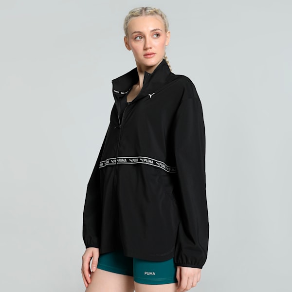 Chamarra de entrenamiento con cordón elástico para mujer, PUMA Black, extralarge