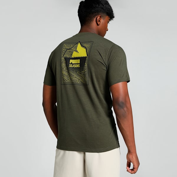 SEASONS Men's Trail Running Tee, Dark Olive, extralarge-IND