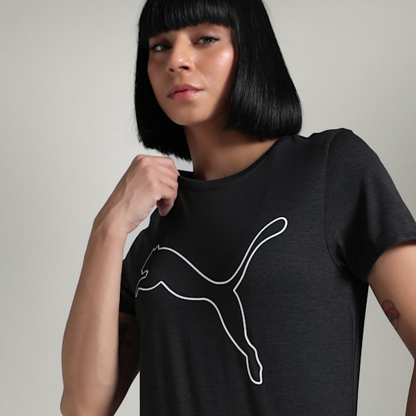 Train All Day Heather Logo Women's Training Tee, PUMA Black Heather, extralarge-IND