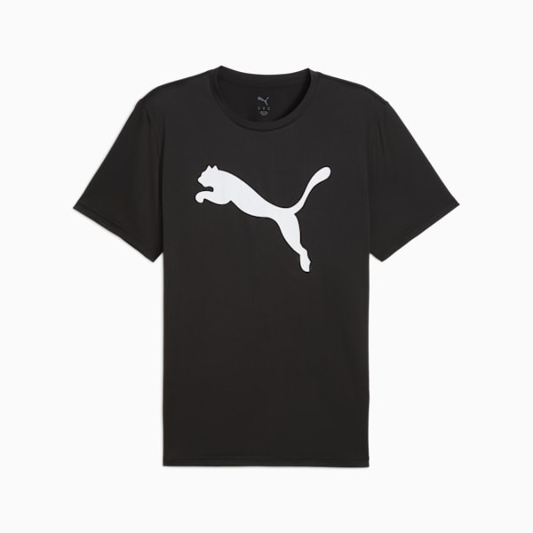 Black PUMA men's T-shirt with a large white logo on the front.