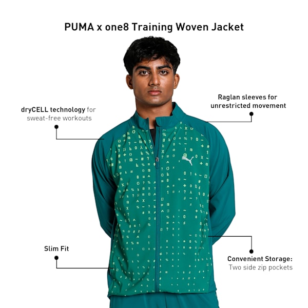 PUMA x one8 Men's Slim Fit Training Woven Jacket, Cold Green, extralarge-IND