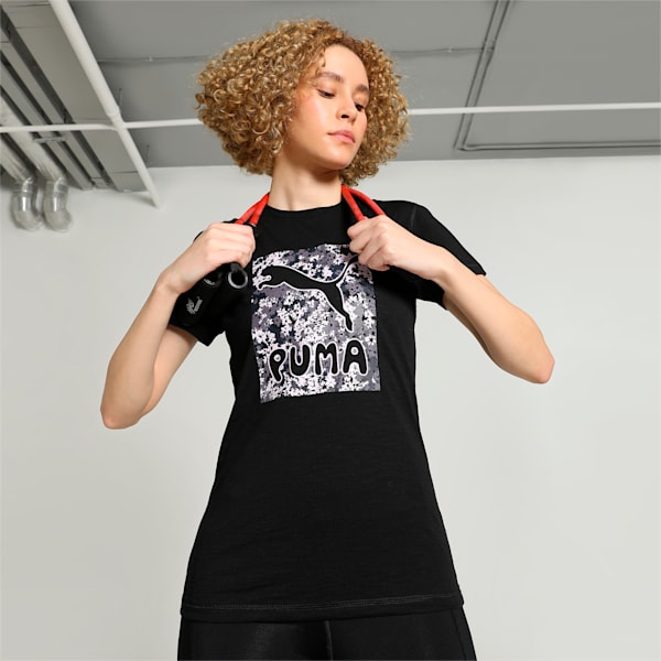 Women's Graphic Script Training T-shirt, PUMA Black, extralarge-IND