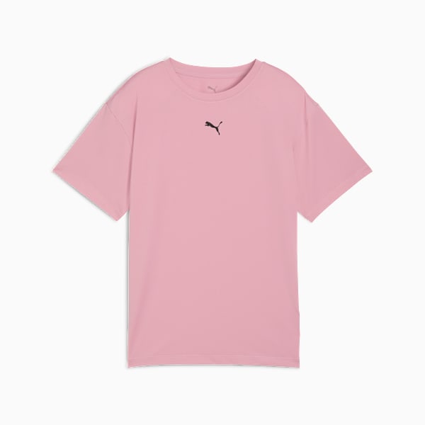 Pink PUMA women's t-shirt with a round neck and short sleeves, showcasing a minimalist design.
