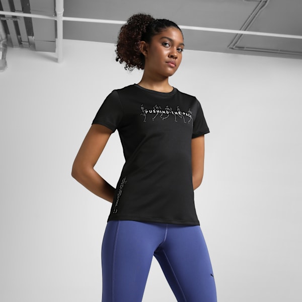 Graphic Slogan Women's Running Tee, PUMA Black-Q2, extralarge-IND