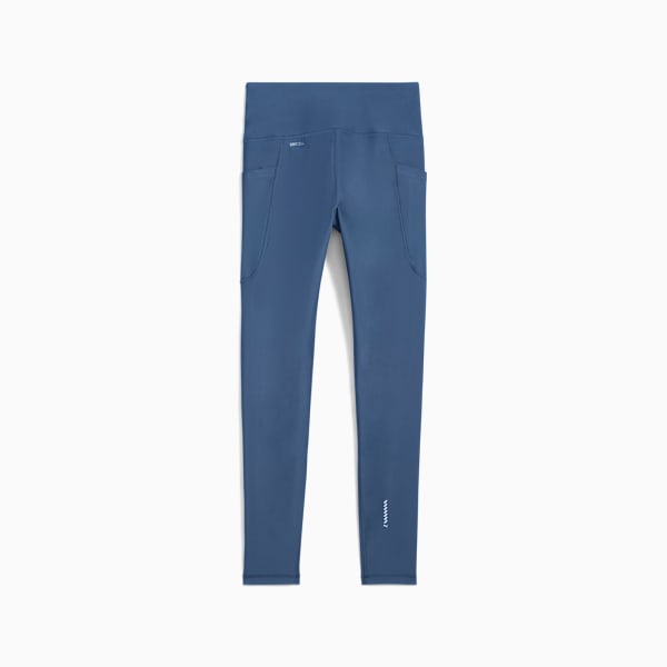 Blue PUMA leggings for women with side pockets and reflective details on the lower leg.