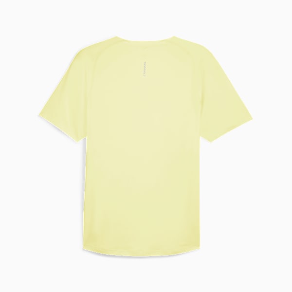 Yellow PUMA men's T-shirt with short sleeves and a subtle vertical logo detail.