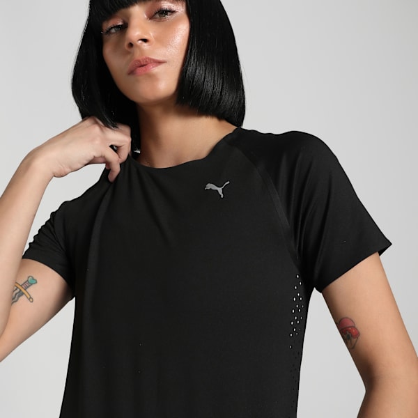 RUN CLOUDSPUN Women's Slim Fit Running Tee, PUMA Black, extralarge-IND