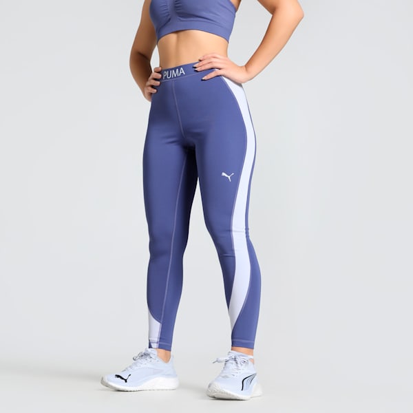 STRONG Women's Colour Block High-Waisted 7/8 Training Tights, Blue Crystal, extralarge-IND