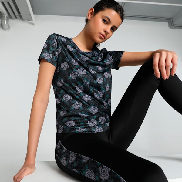 Winter Blooms Women's Printed Training Tee, PUMA Black, extralarge-IND