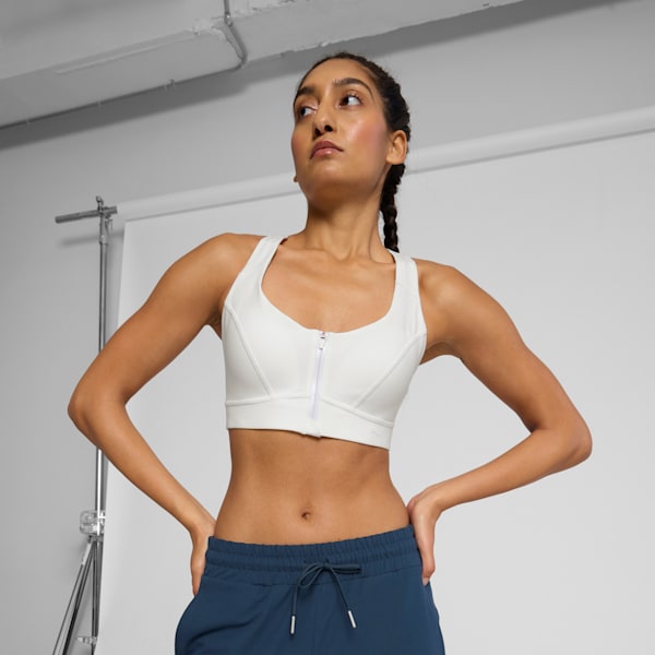 PUMA x PAMELA REIF Women's Zip Sports Bra, PUMA White, extralarge