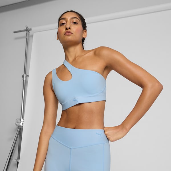 PUMA x PAMELA REIF Women's Asymmetric Sports Bra, Silver Cobalt, extralarge