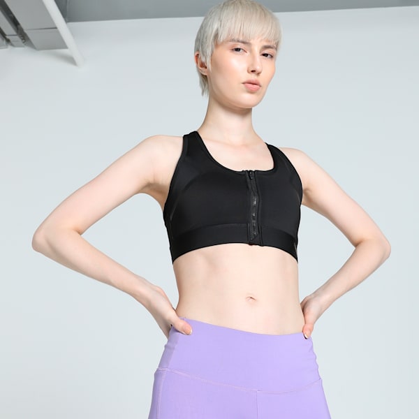 Front Zip Women's Training Bra, PUMA Black, extralarge-IND