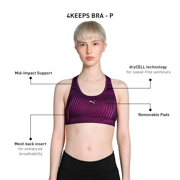 4KEEPS Women's Training Sports Bra, Midnight Plum-Run AOP, extralarge-IND